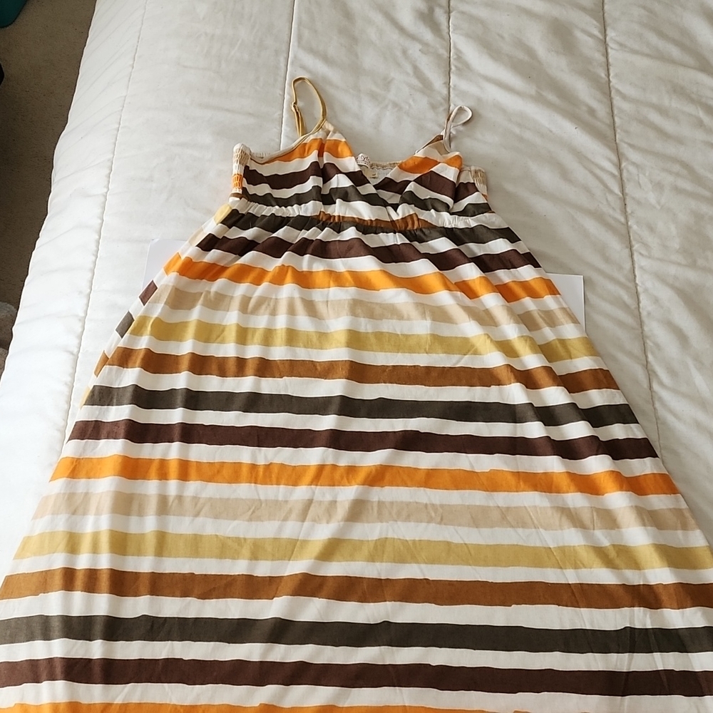 Twentyfour7 spaghetti strap long dress, size large, beige, orange, brown, & tan
